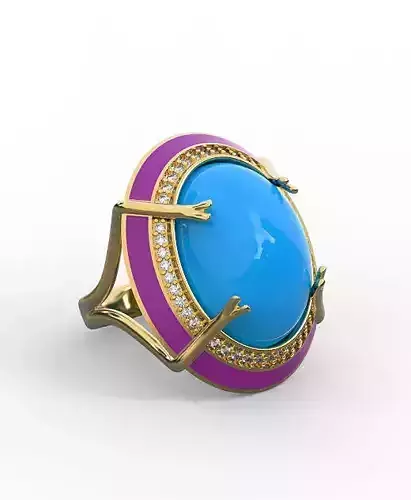 Crab prong oval gems enameled ring 3D print model