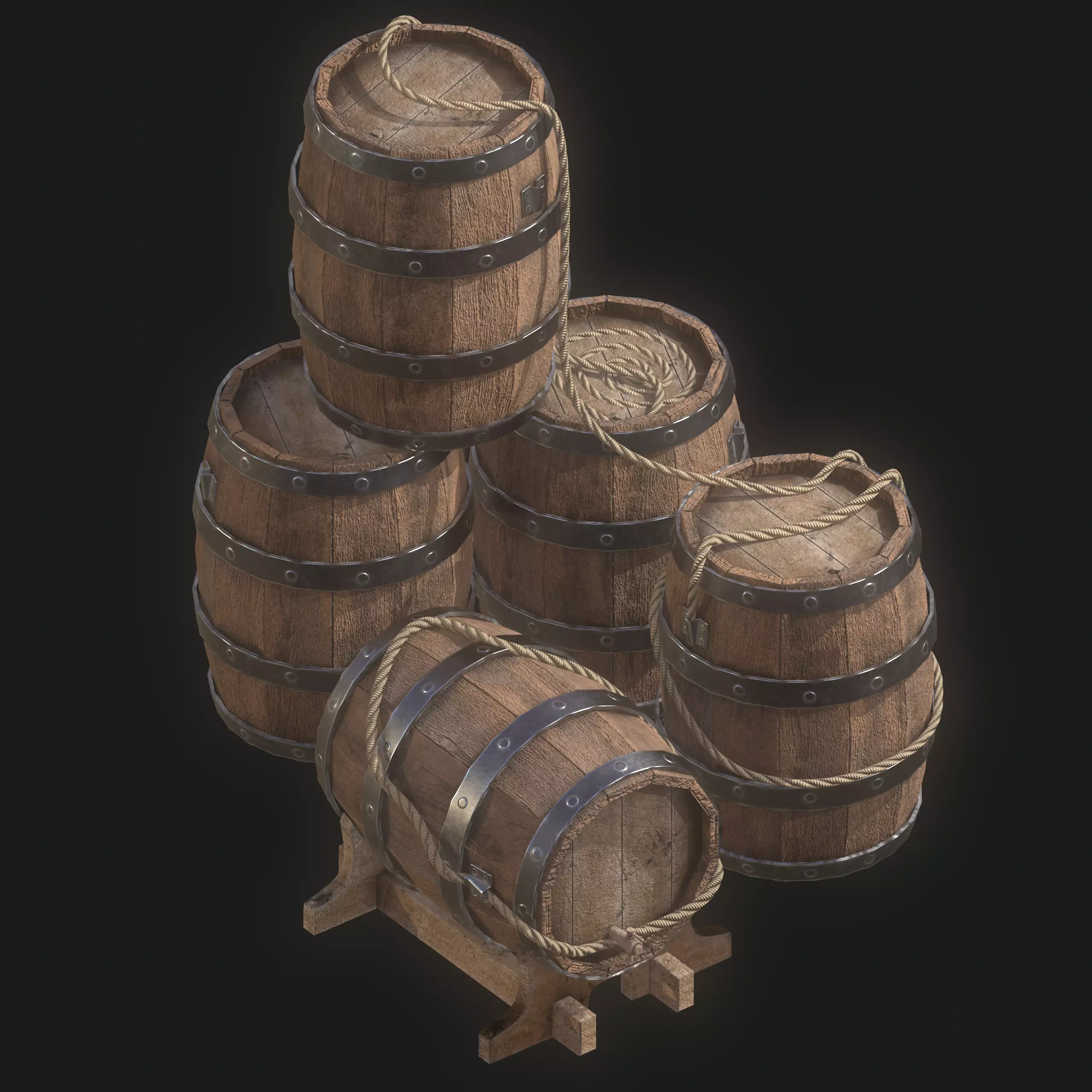 Pirate Barrel 3D Model Set Game Ready Low-poly 3D model_6