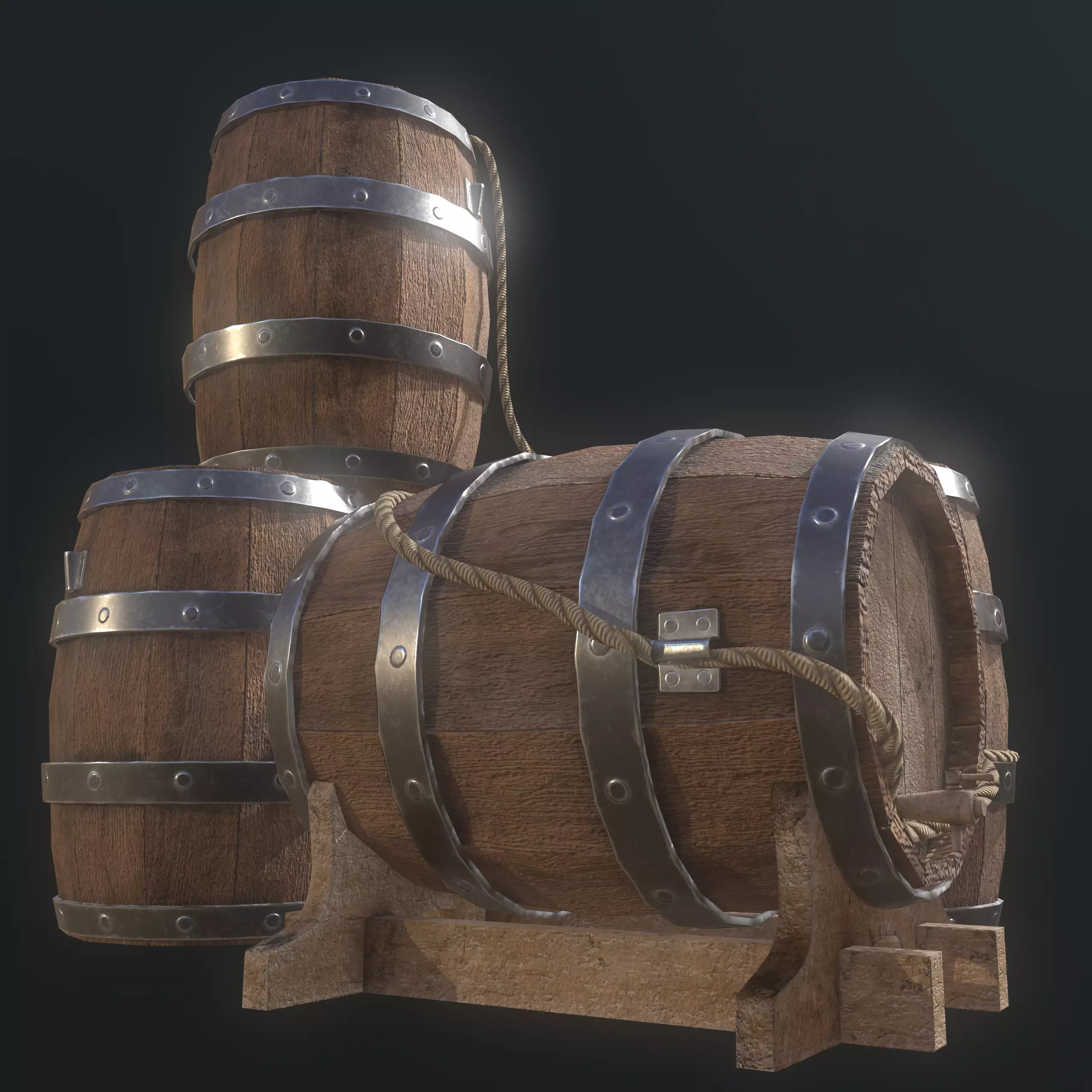 Pirate Barrel 3D Model Set Game Ready Low-poly 3D model_3