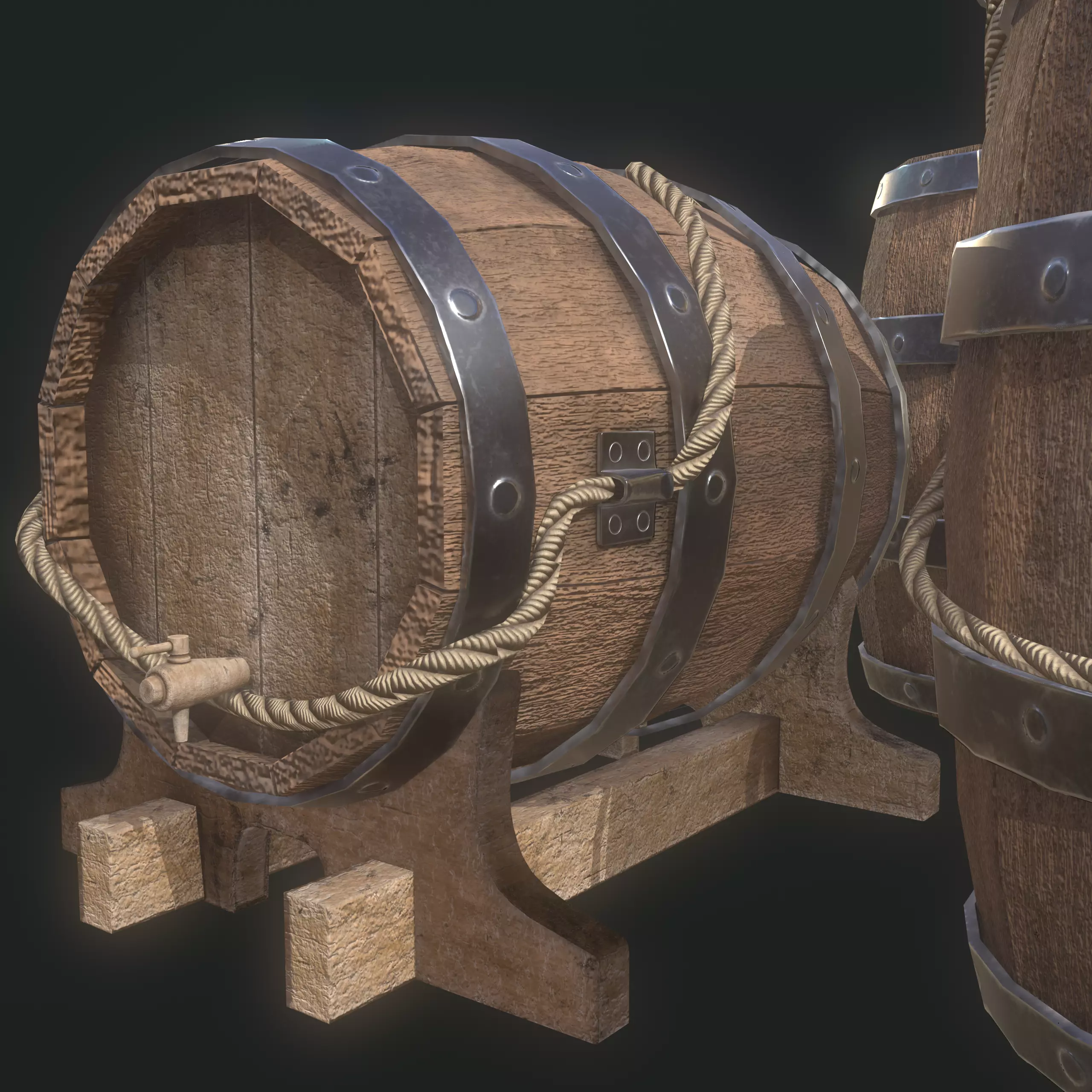 Pirate Barrel 3D Model Set Game Ready Low-poly 3D model_5