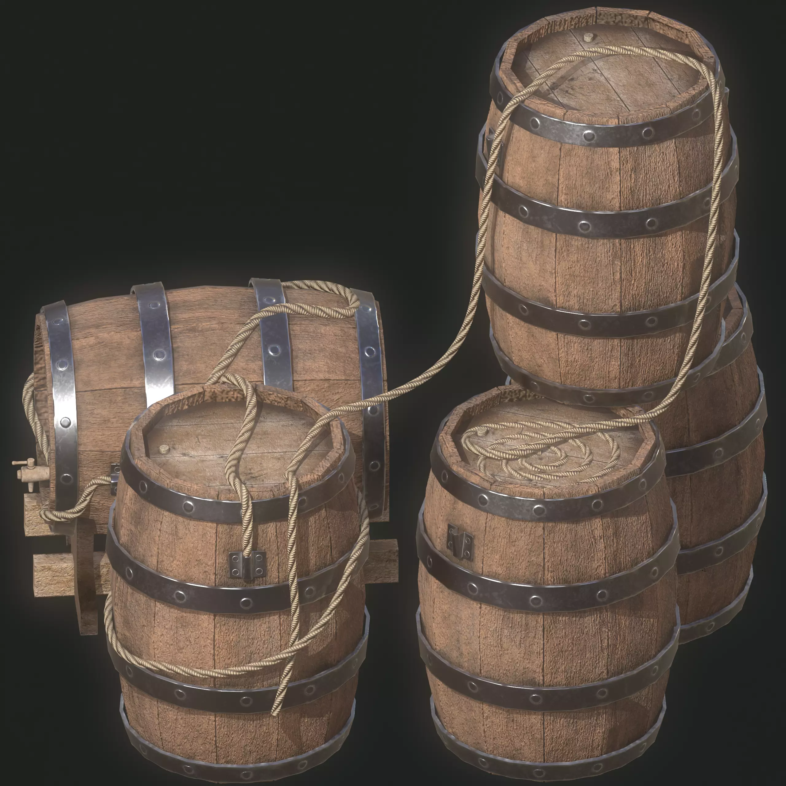 Pirate Barrel 3D Model Set Game Ready Low-poly 3D model_7