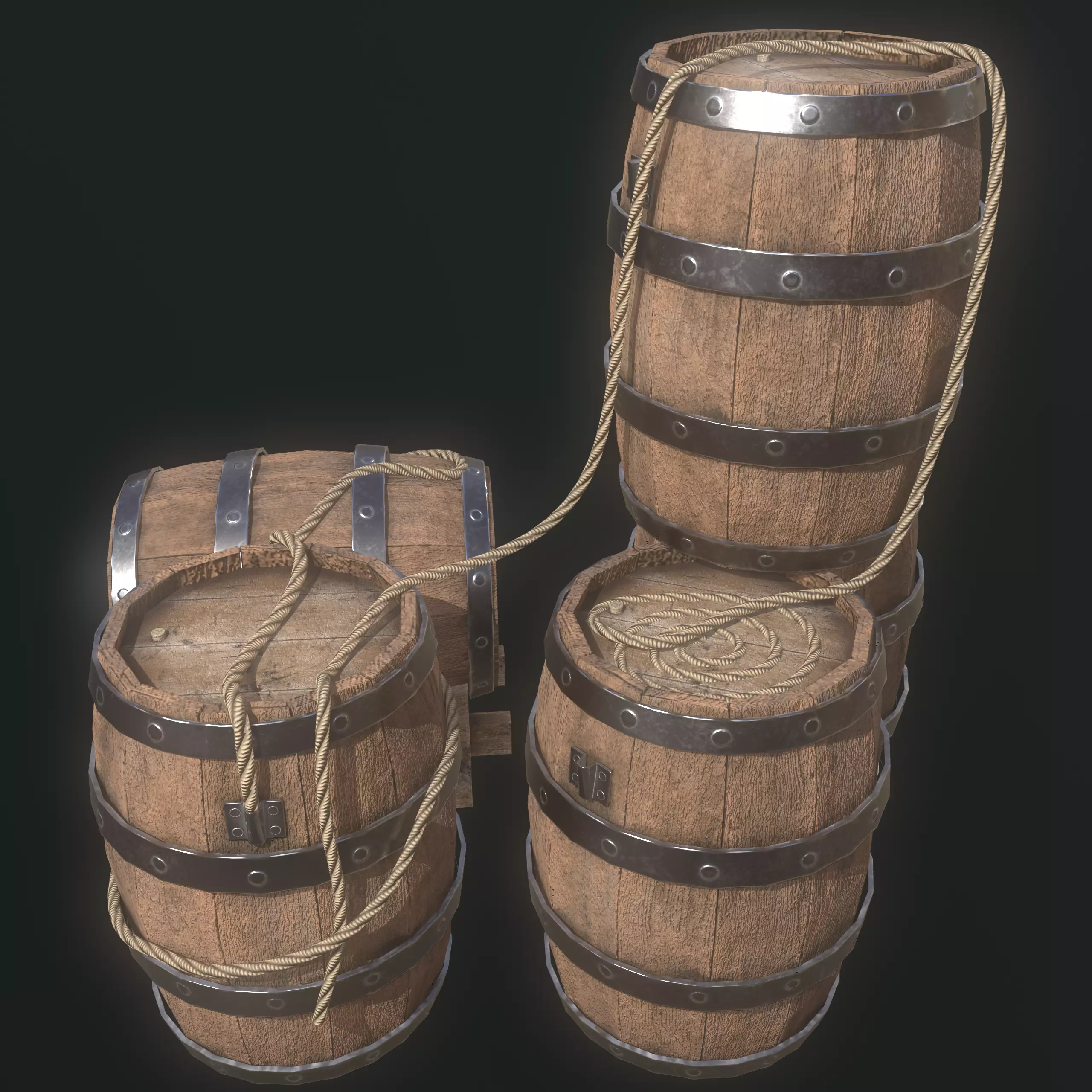Pirate Barrel 3D Model Set Game Ready Low-poly 3D model_2