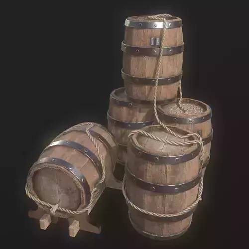 Pirate Barrel 3D Model Set Game Ready