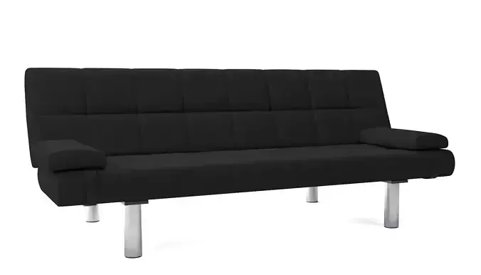 Sofa Bed with Two Pillows Black Fabric 3D model