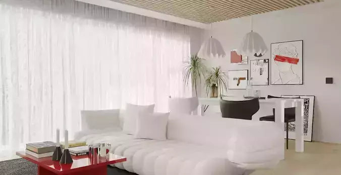 Living room and dining room 3D model