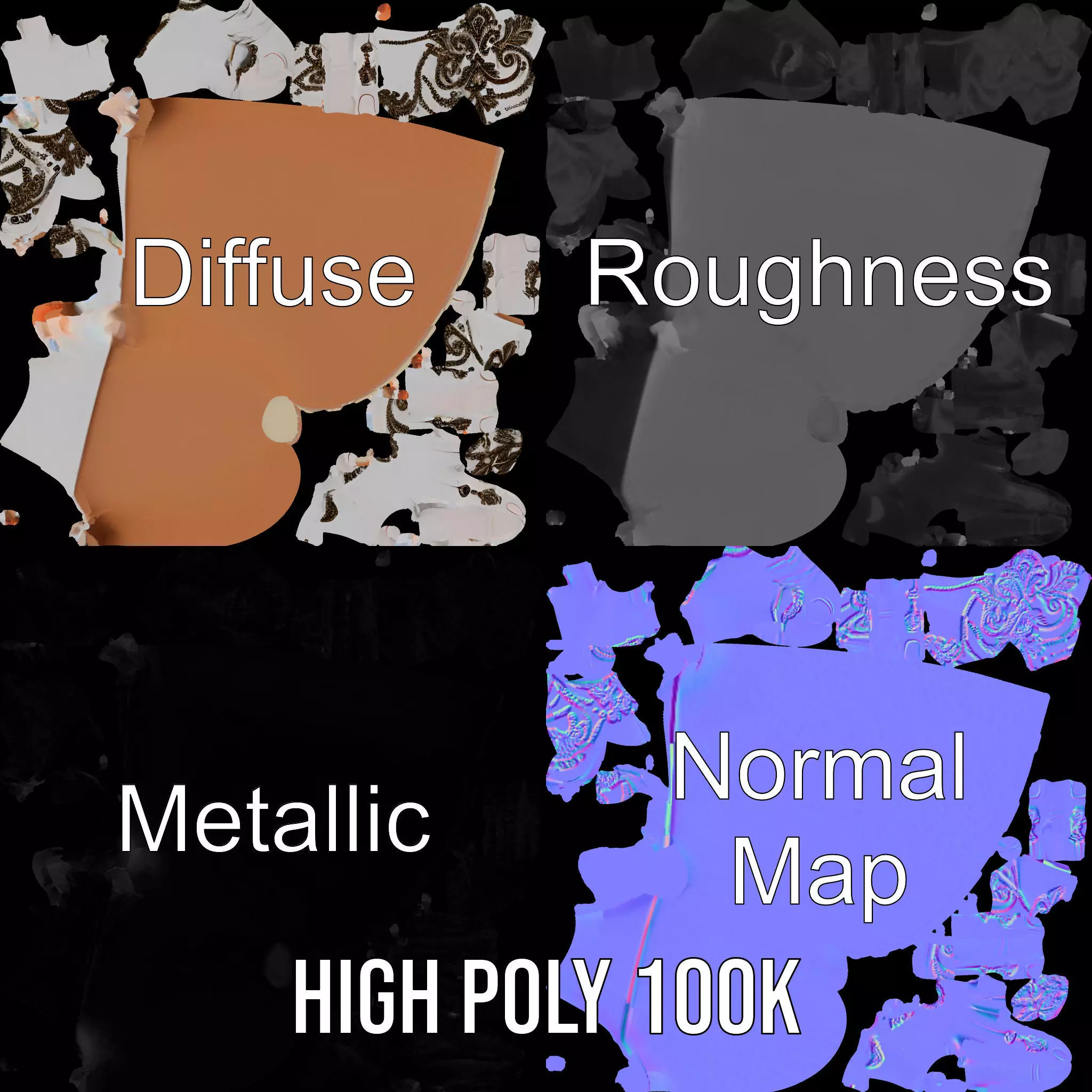 Elegant Embroidered Glove Model Pack Low-poly 3D model_4