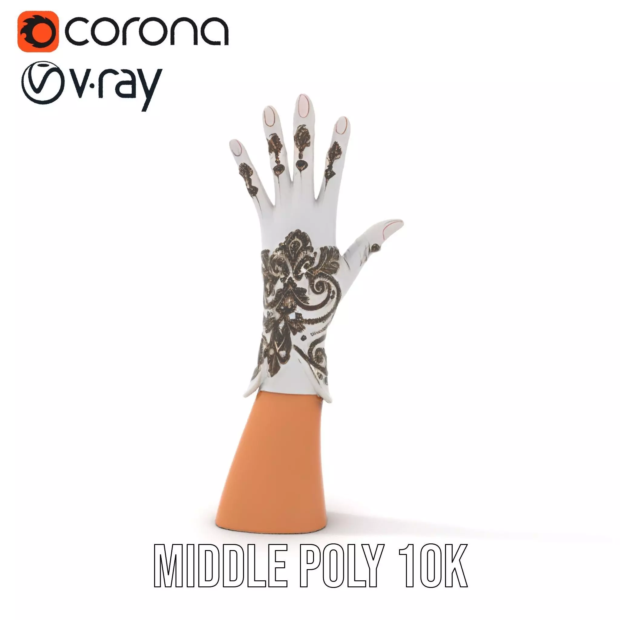 Elegant Embroidered Glove Model Pack Low-poly 3D model_10