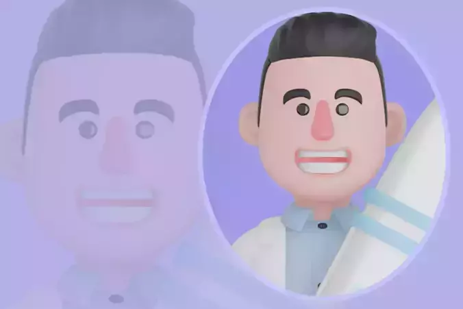 Stylized 3D Male Doctor Hugging Large Digital Thermometer