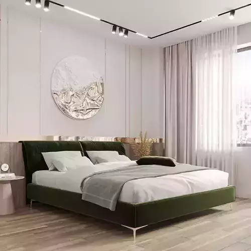 Emerald Velvet Upholstered Platform Bed 