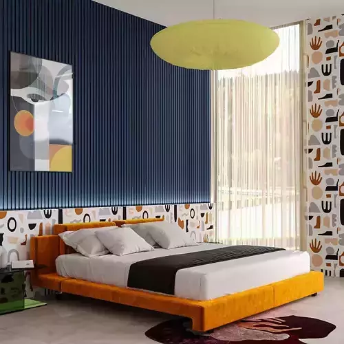 Mustard Velvet Upholstered Platform Bed