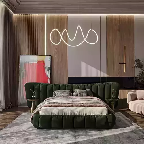 Emerald Wraparound Upholstered Bed 3D model