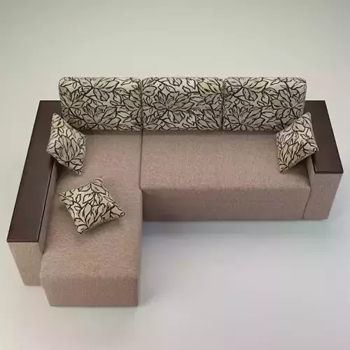 L Shape Corner Sectional Sofa Upholstered with Wooden Armrests 3D model 5