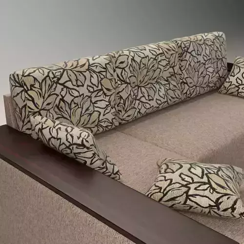 L Shape Corner Sectional Sofa Upholstered with Wooden Armrests 3D model 7