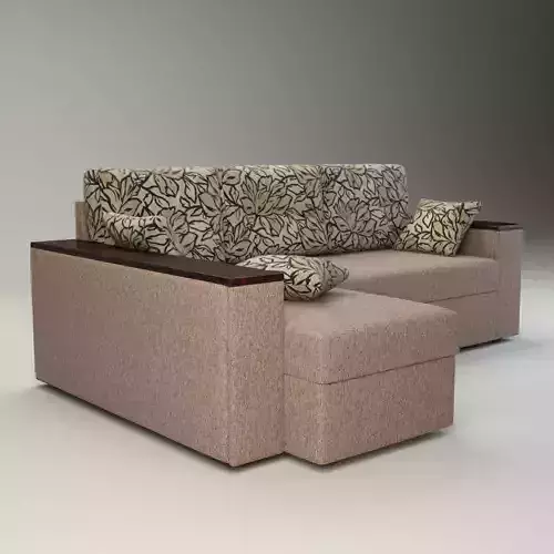 L Shape Corner Sectional Sofa Upholstered with Wooden Armrests 3D model 4