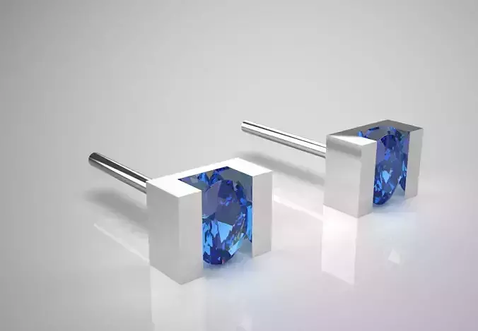 Modern Design Sapphire Stud stl Earrings Model 3D print model