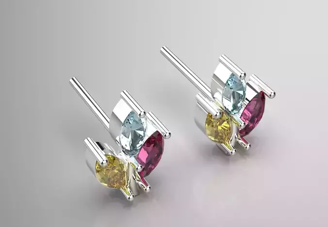 Rainbow Gemstone Stud stl Earrings model je0025