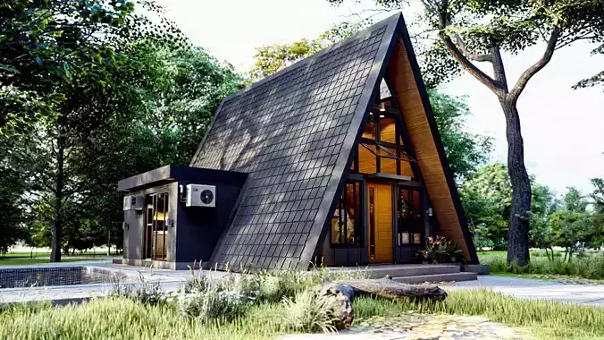 A-Frame House  3-Bedroom with Attic Modern Cabin 3D Model