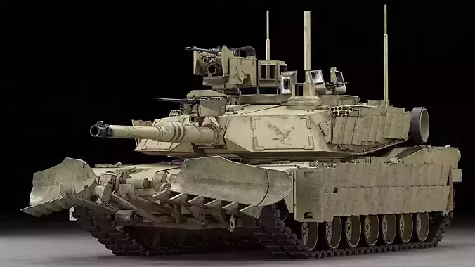 Tank M1A2 SEP2 With Mine Trawl 3D Model 3D model