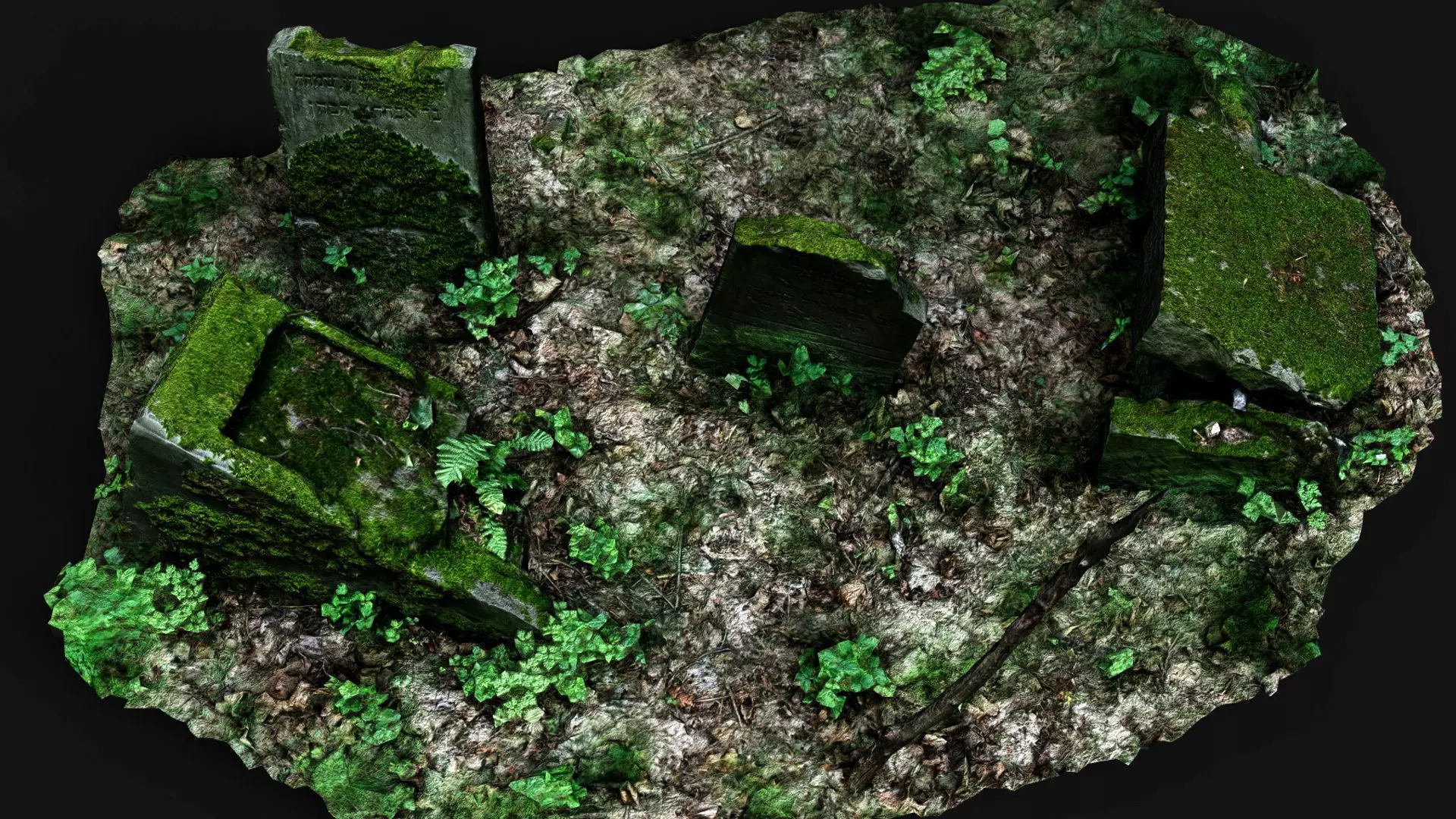 ancient graveyard tombstone mossy ruins PBR photogrammetry Low-poly 3D model_5