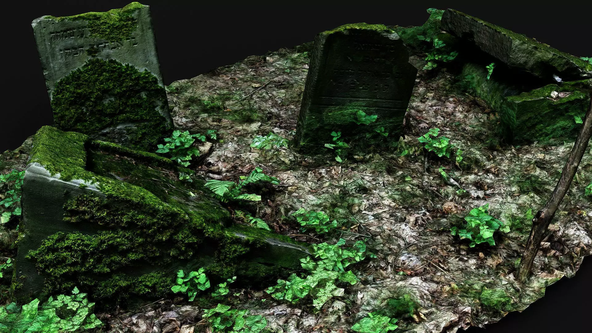 ancient graveyard tombstone mossy ruins PBR photogrammetry Low-poly 3D model_2
