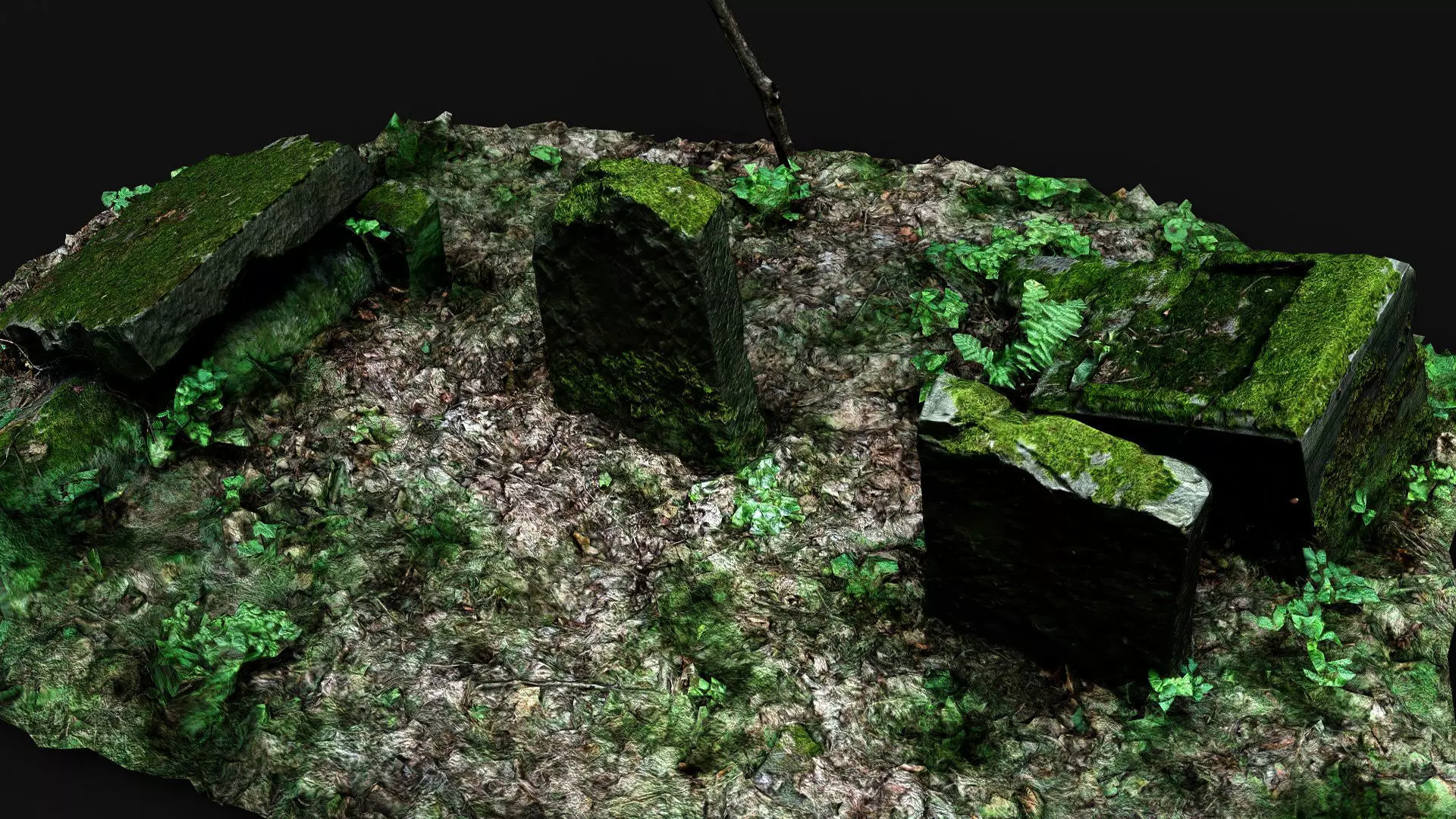 ancient graveyard tombstone mossy ruins PBR photogrammetry Low-poly 3D model_0