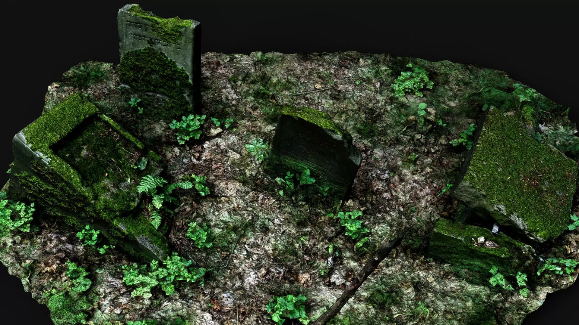 ancient graveyard tombstone mossy ruins PBR photogrammetry Low-poly 3D model_1