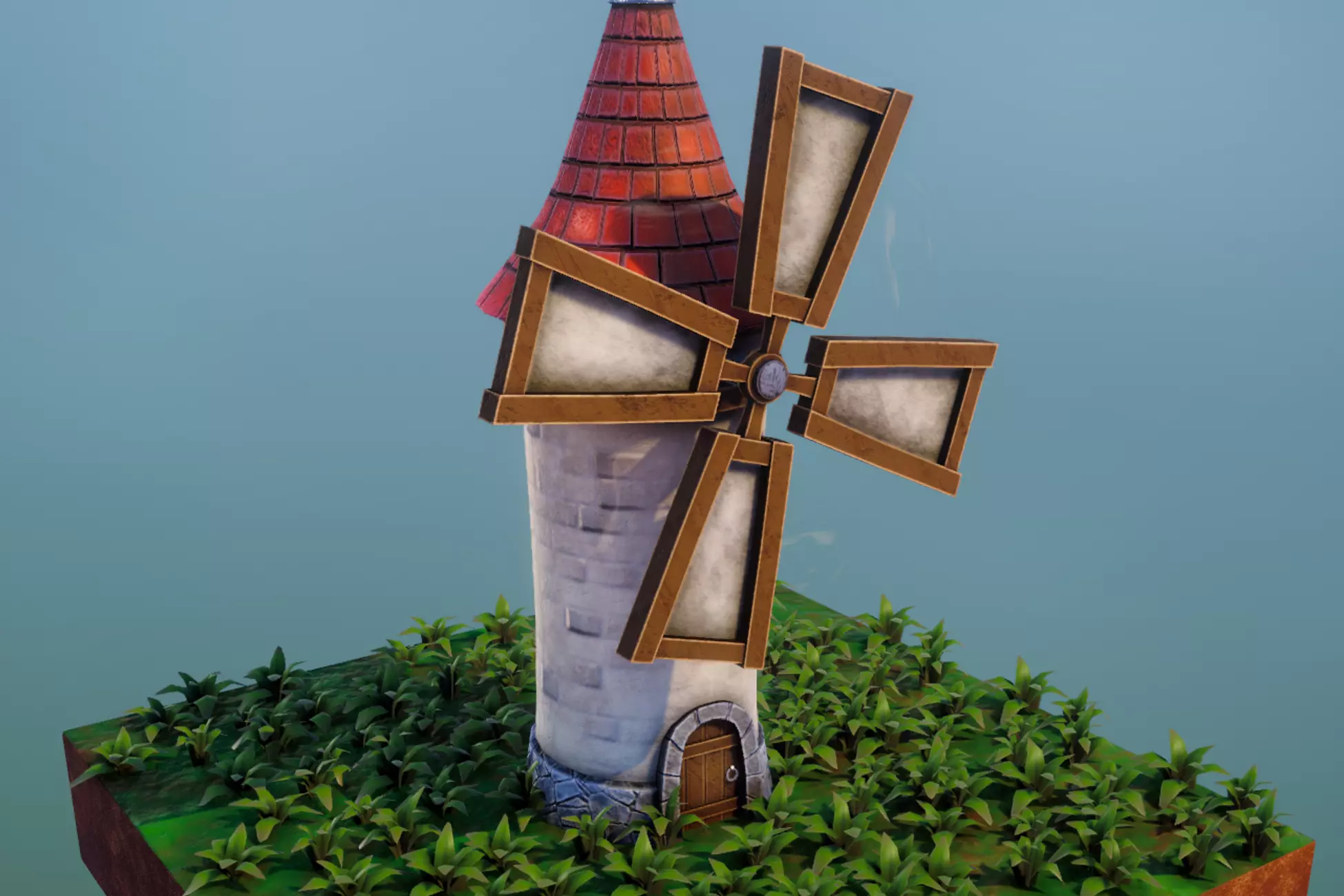 Stylized Wooden Windmill Low-poly 3D model_0