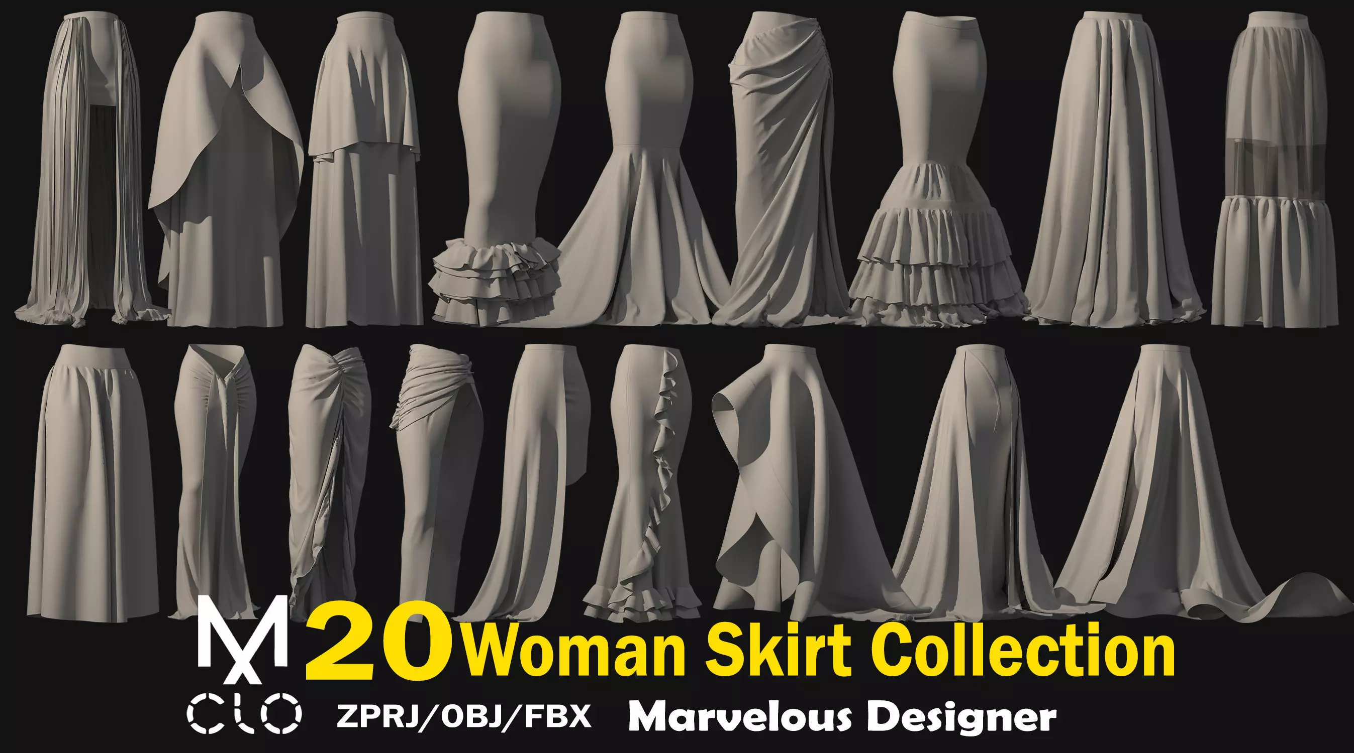 20 Woman Skirt Collection 3D model
