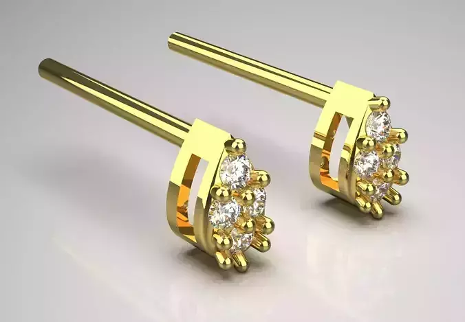 Gold Diamond Cluster Stud stl Earrings Model je0114 3D print model