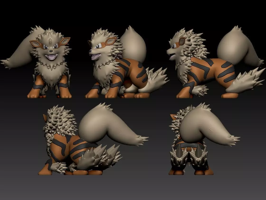 Arcanine Pokemon Fanart 2 Poses 3D print model_3