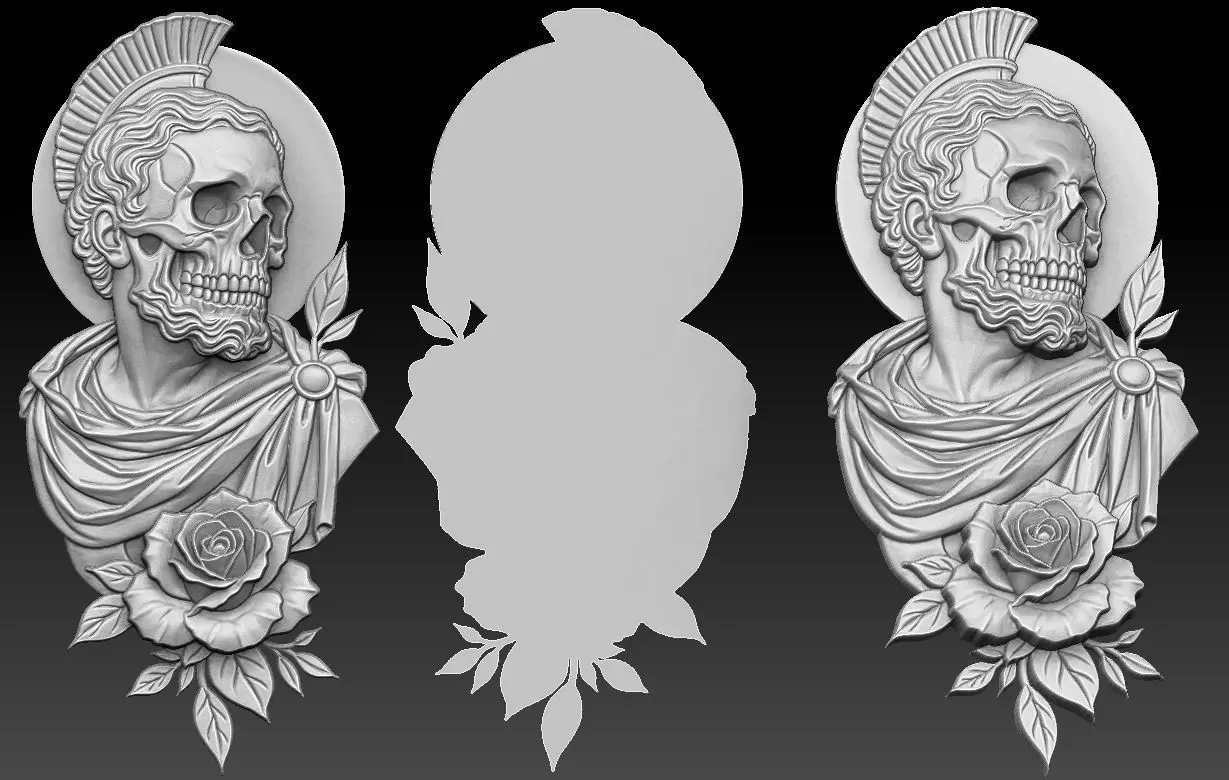 Skull and Rose Relief 3D print model_2