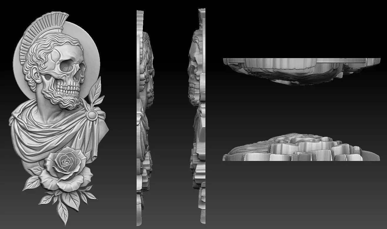 Skull and Rose Relief 3D print model_1