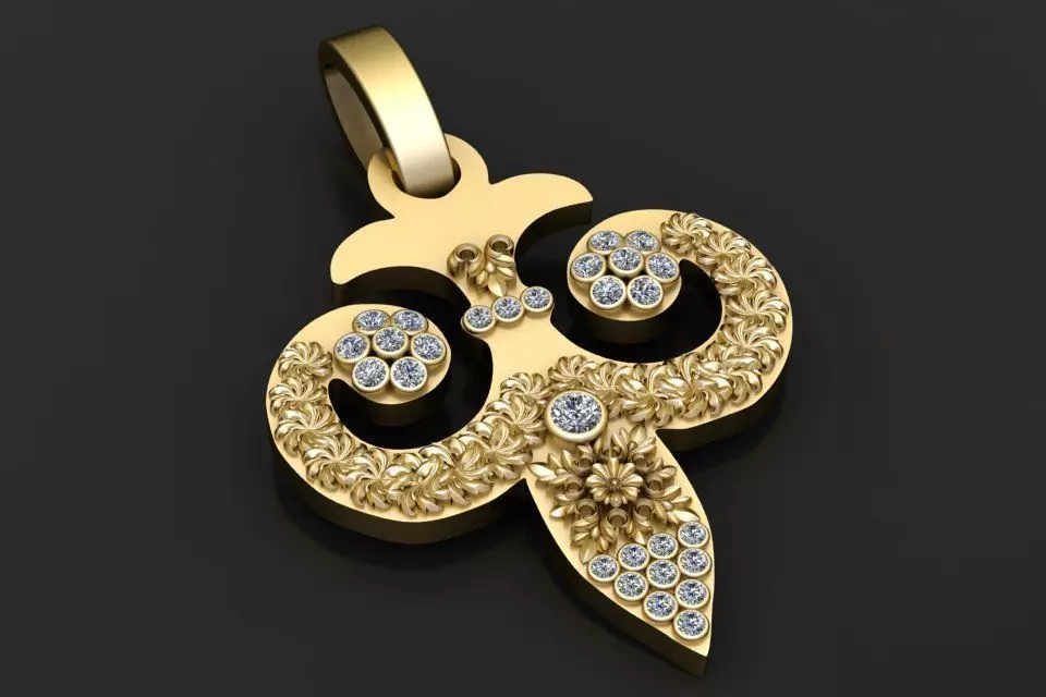 gold floral pendant 3D printable model 3D print model