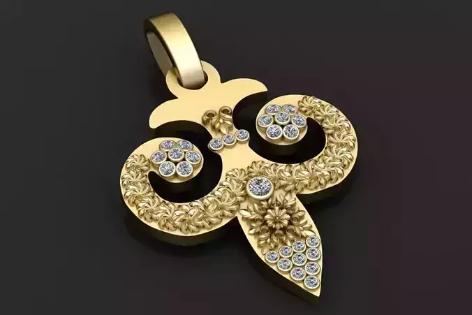 gold floral pendant 3D printable model 