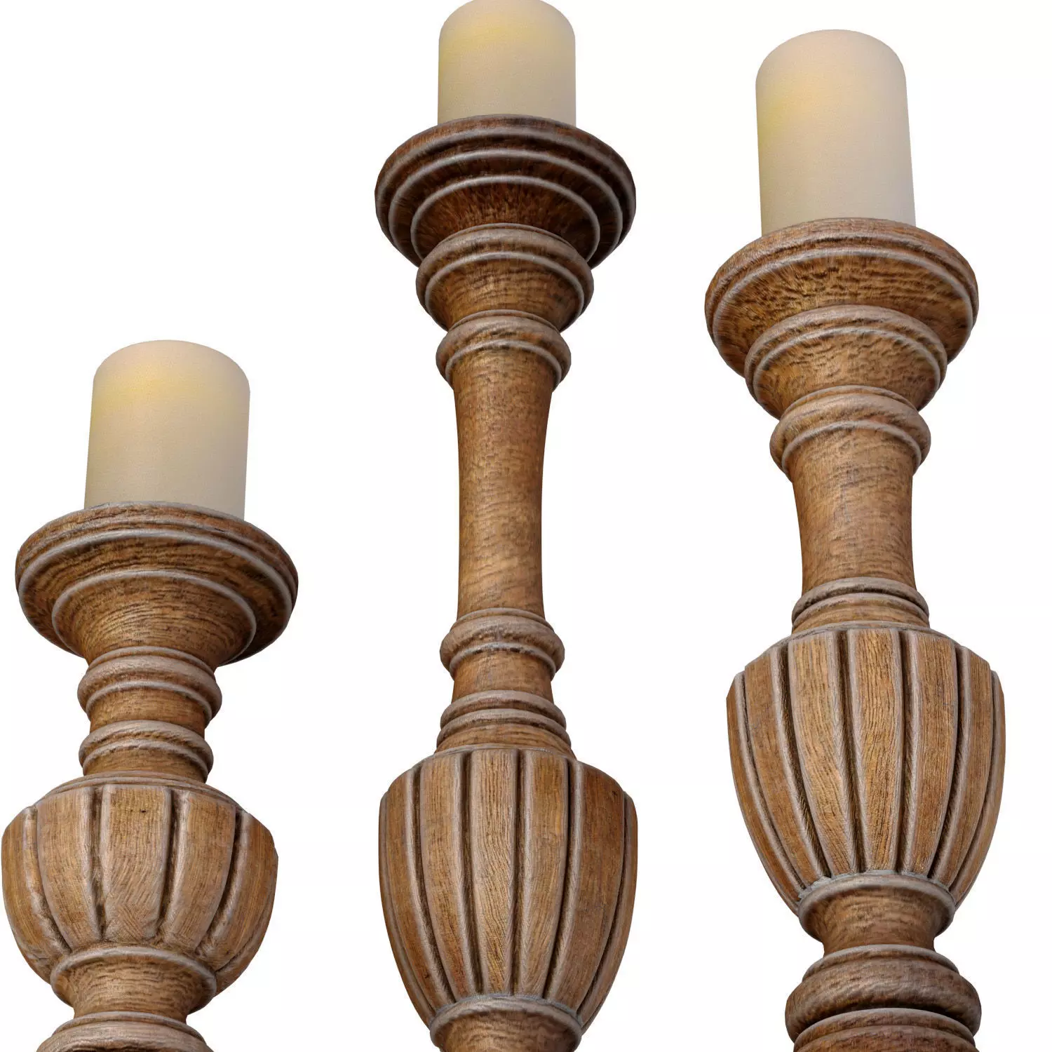Wooden decorative Aged patinated Candle Holders candlesticks 3D model_1