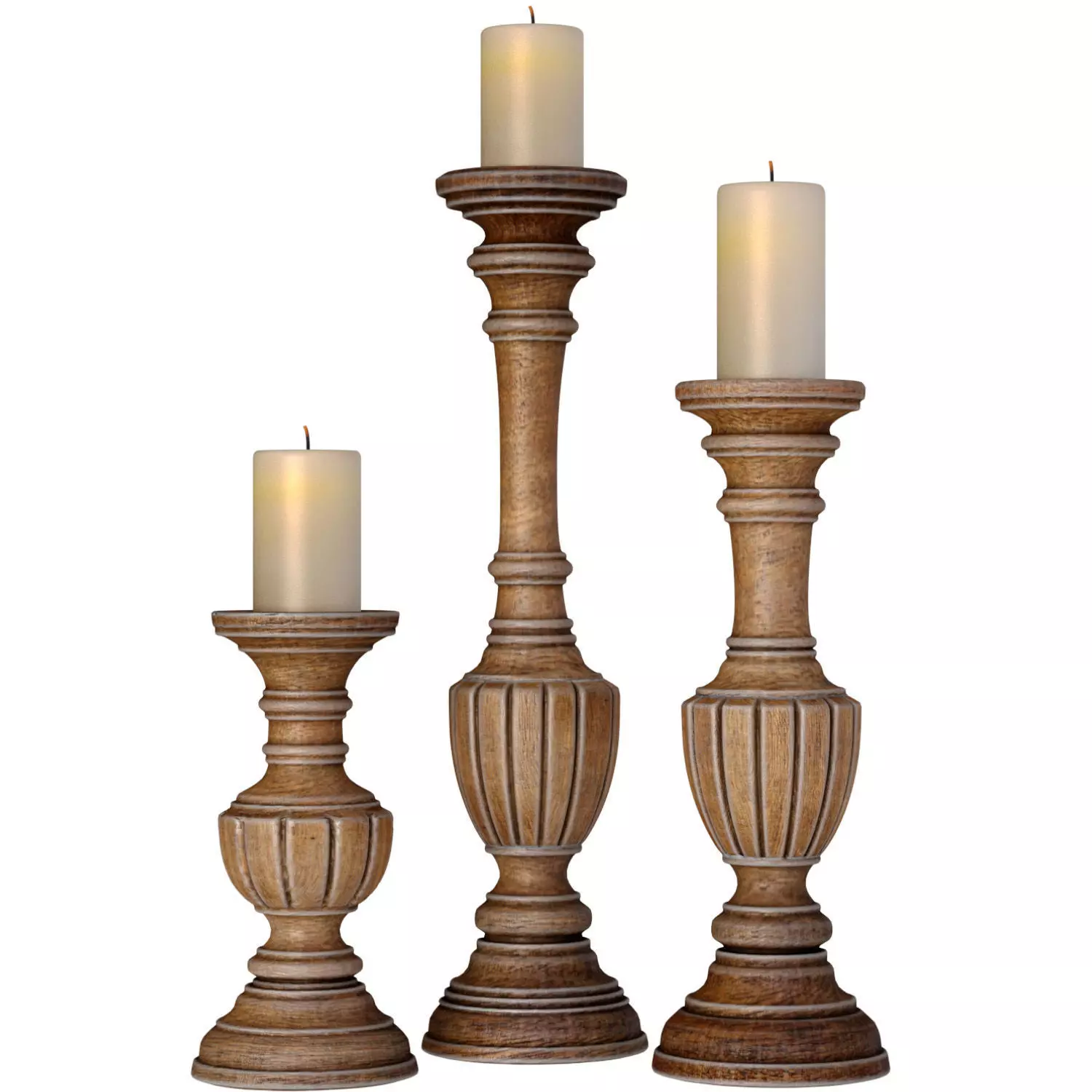Wooden decorative Aged patinated Candle Holders candlesticks 3D model_7