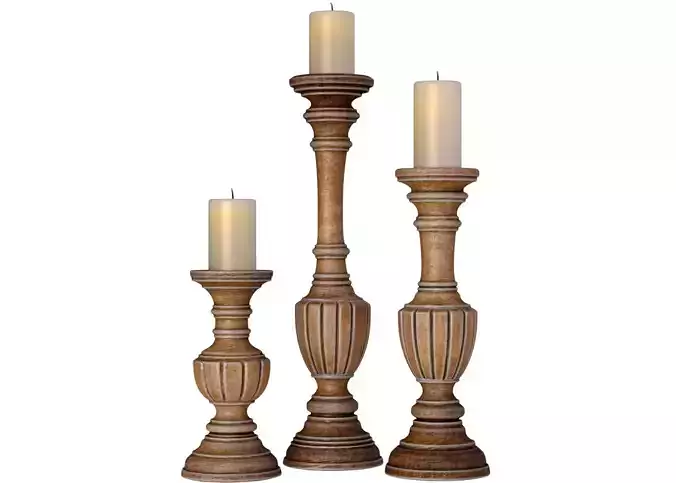 Wooden decorative Aged patinated Candle Holders candlesticks