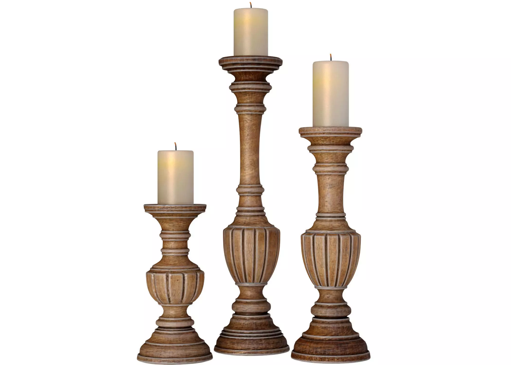 Wooden decorative Aged patinated Candle Holders candlesticks 3D model_0
