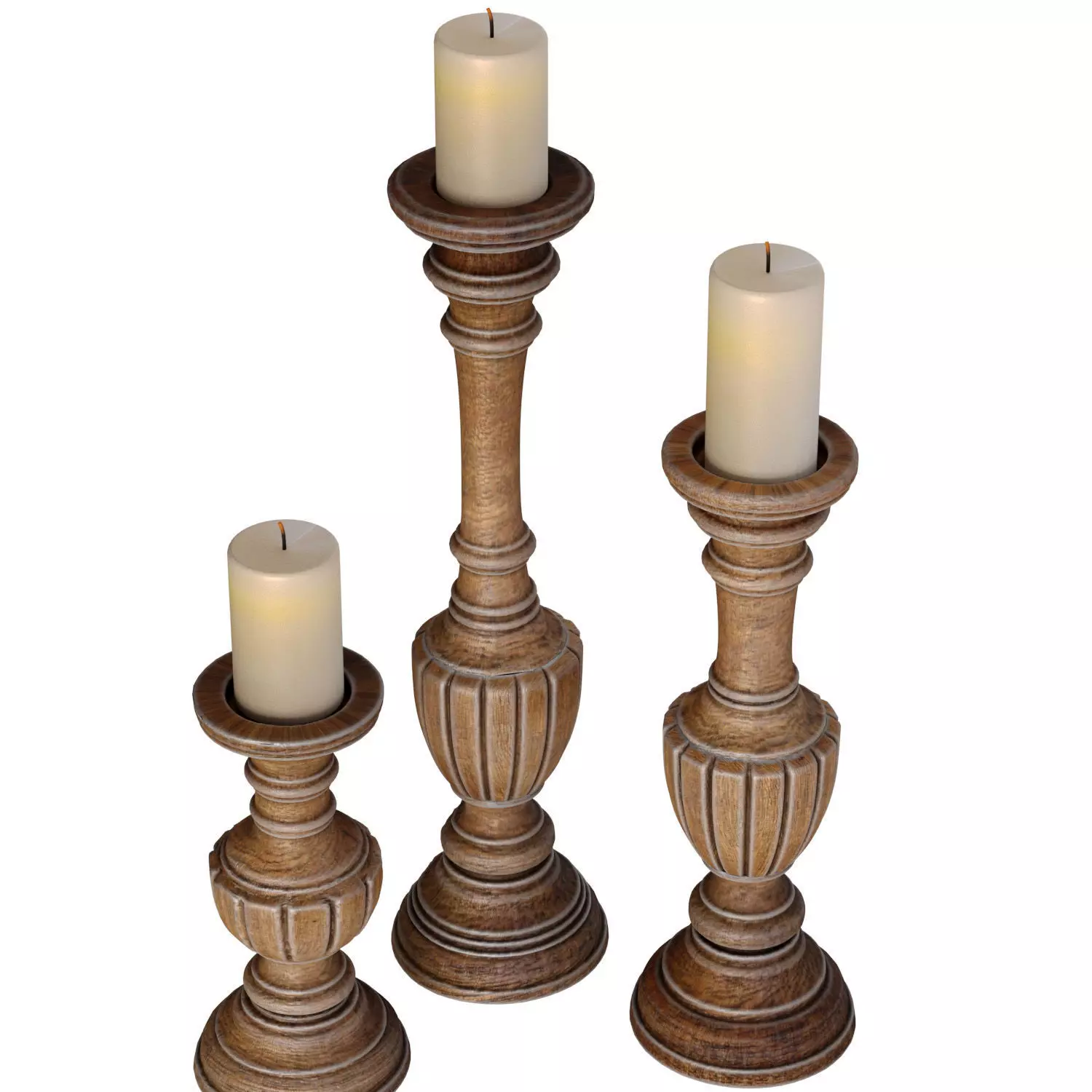 Wooden decorative Aged patinated Candle Holders candlesticks 3D model_3
