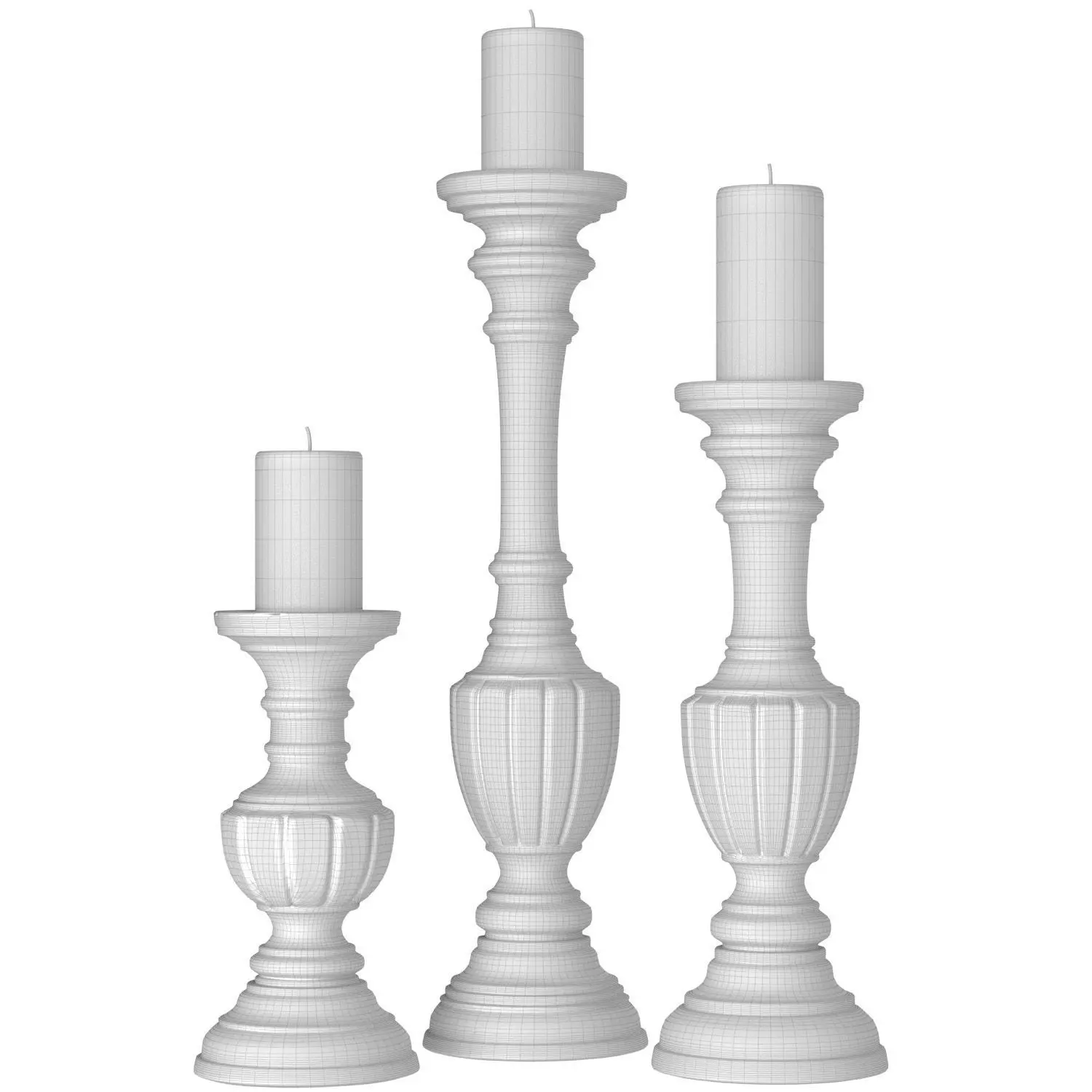 Wooden decorative Aged patinated Candle Holders candlesticks 3D model_6