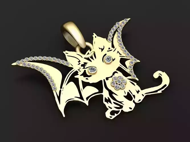 bat cat pendant  3D printable model 