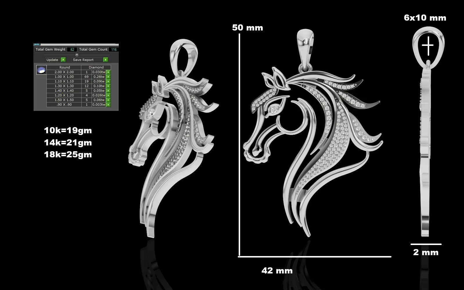 Elegant Diamond Horse Head Pendant 3D print model