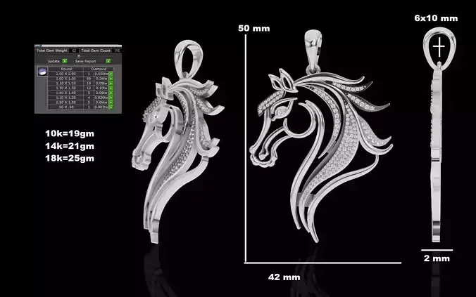  Elegant Diamond Horse Head Pendant 3D print model