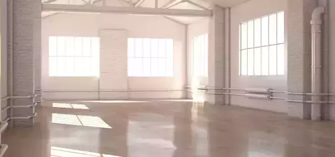 studio render 2 empty room in warehouse