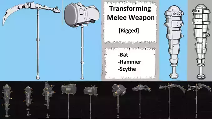 Transforming Melee Weapon Rigged 3D model