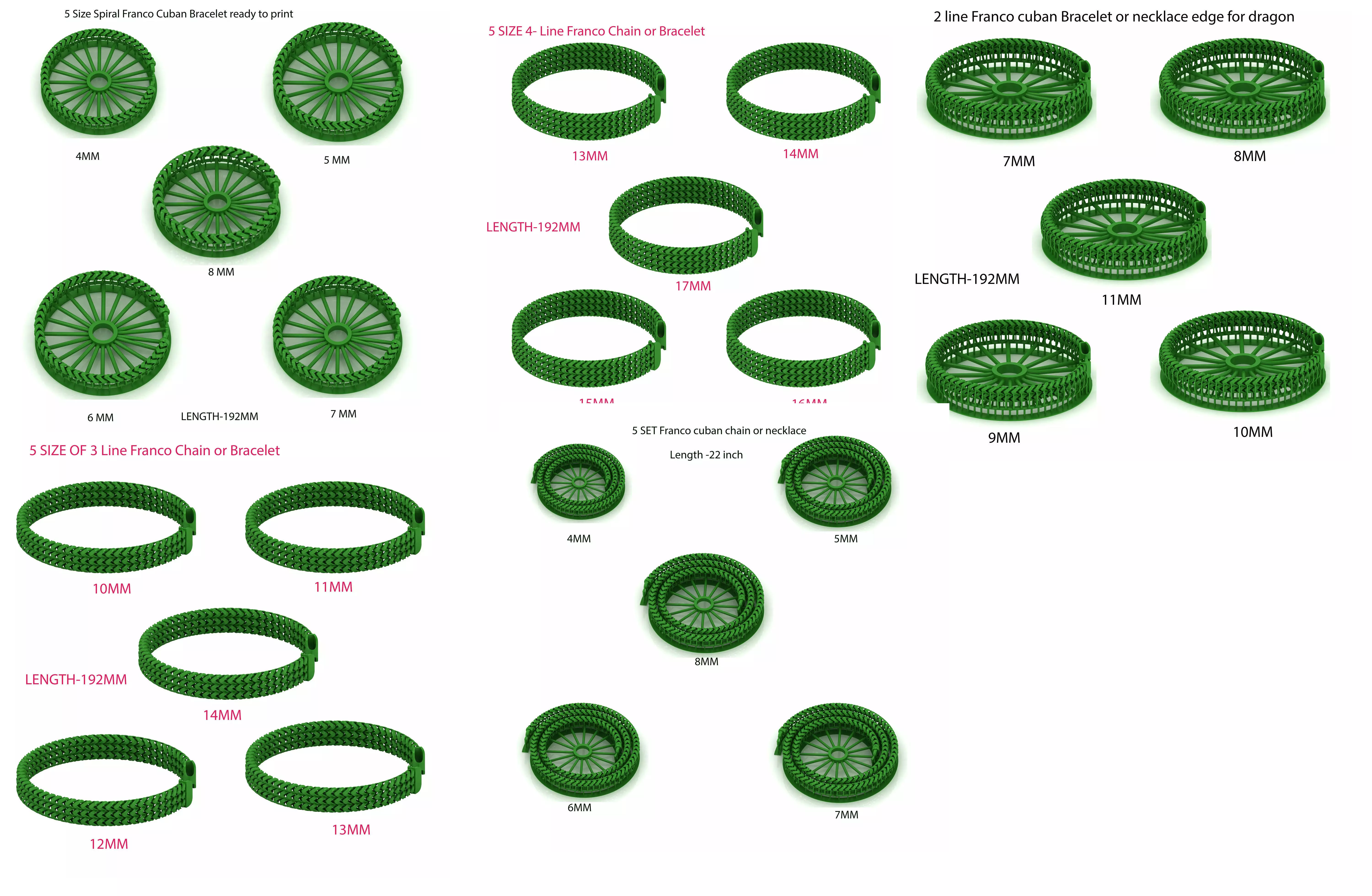 25 DIFFERENT SIZE MASSIVE Spiral Franco Chain At Low Prices  3D Model Collection_0