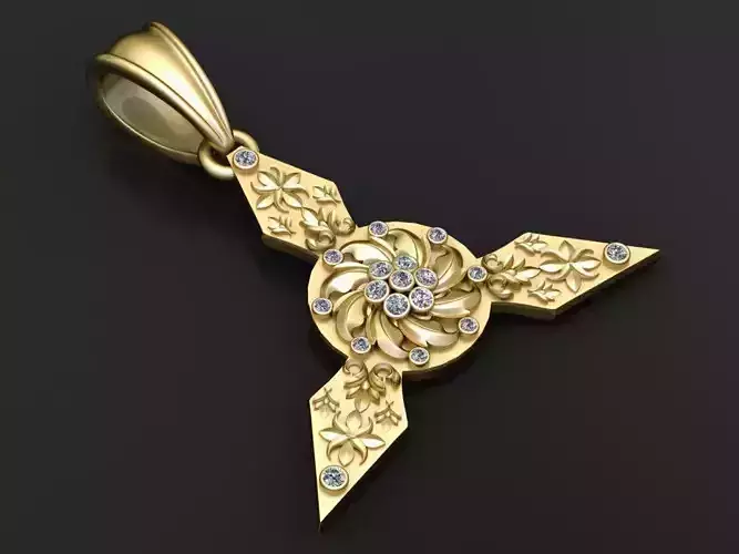 gold floral pendant  3D printable model 