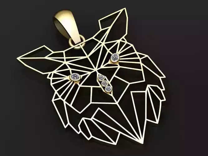 geometric wolf pendant   3D printable model 