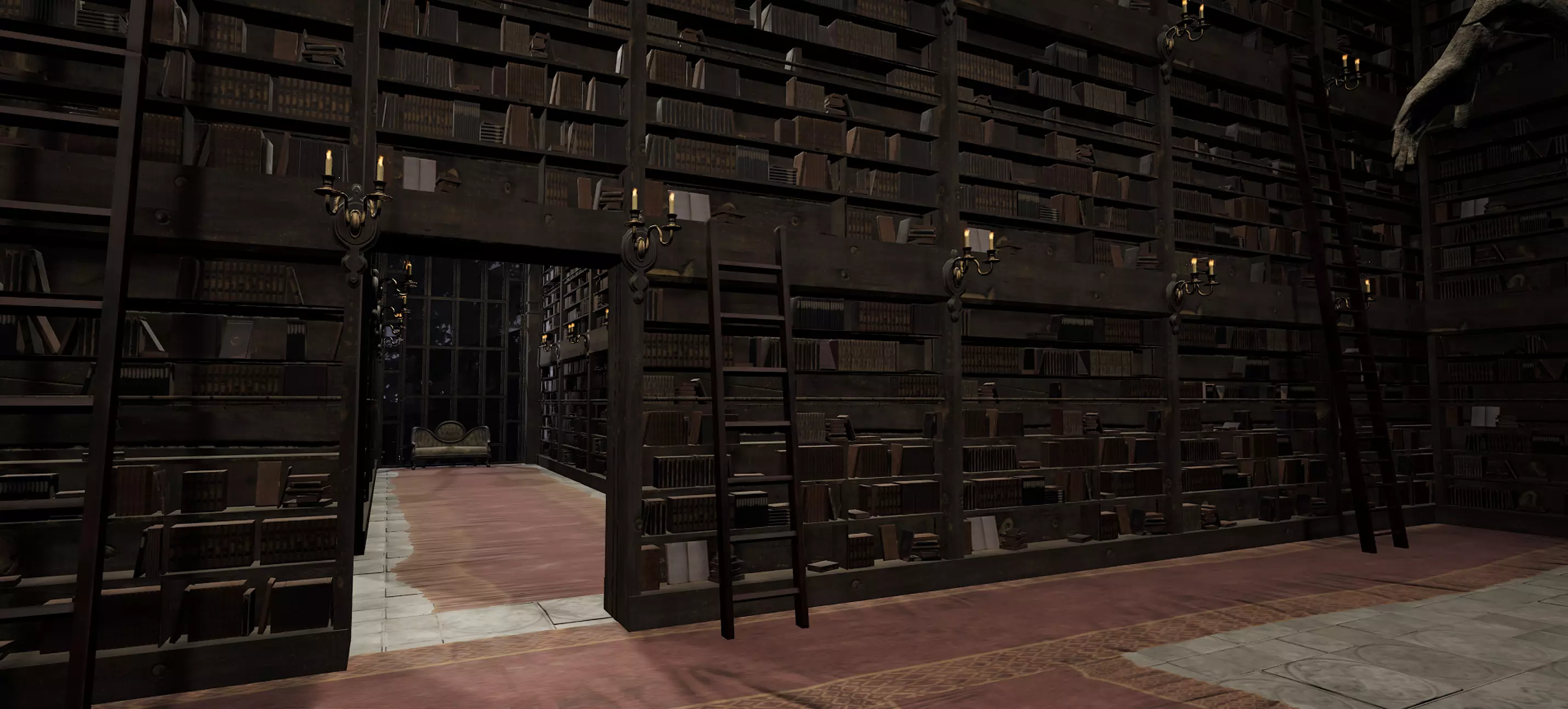 Magnificent Huge Gothic Library Cathedral Interior Environment 3D model_11