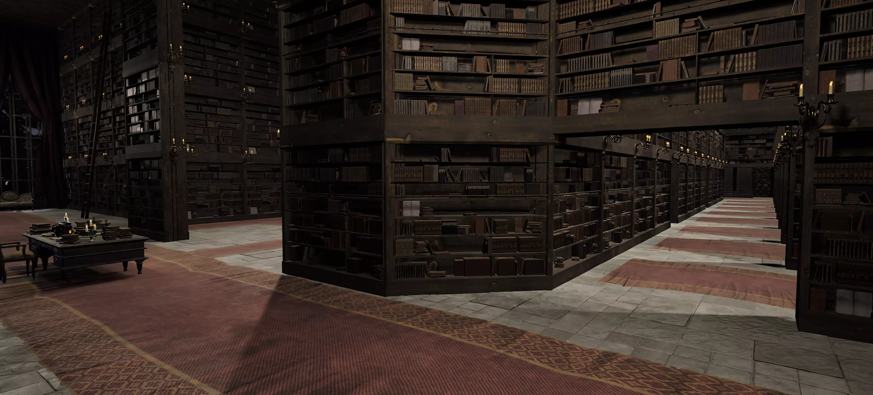 Magnificent Huge Gothic Library Cathedral Interior Environment 3D model_23